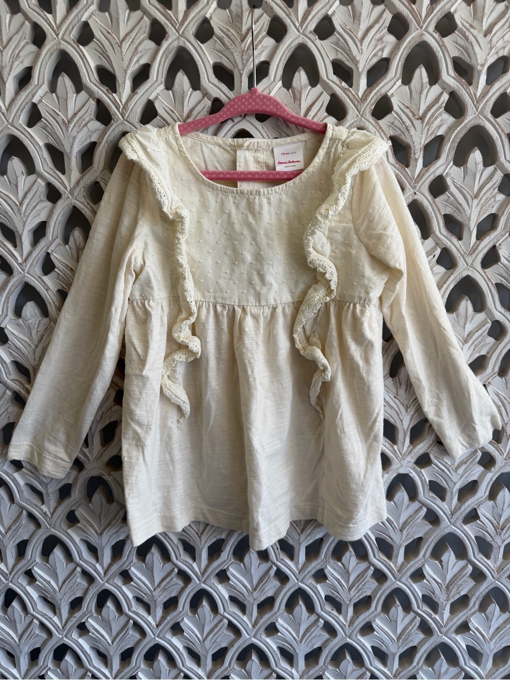 Hanna Andersson Girls Ivory Ruffle Tunic Top Size 5